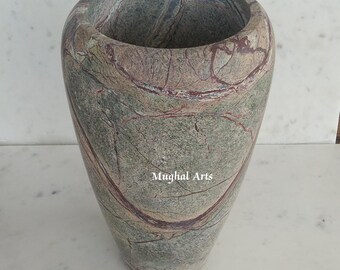 Handmade Marble Flower Vase: Rustic Mughal Stone Decor