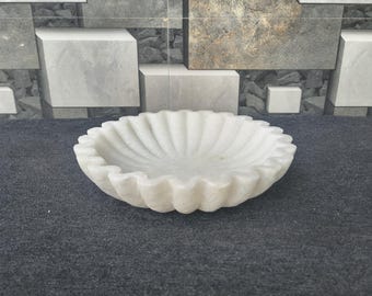 Handmade White Marble Ruffle Bowl | Home Decor Organizer