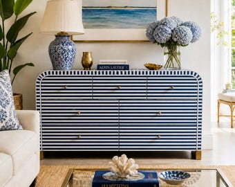 Handmade Bone Inlay Dresser 7 Drawer : Accent Chest of Drawers