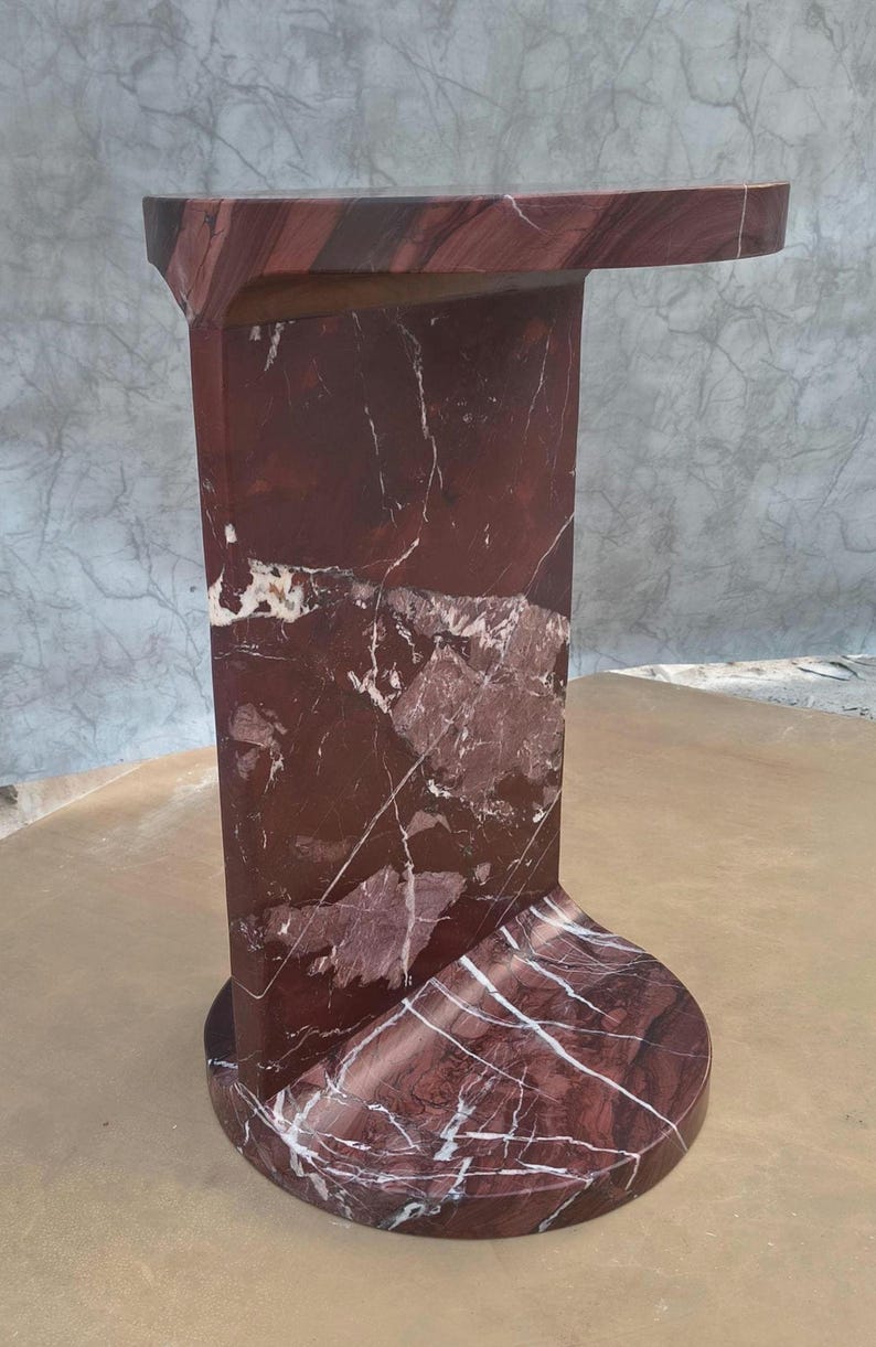 Rosso Levanto Marble Pedestal Side Table – Red Stone Accent Nightstand 30x30x50 cm image 12