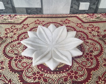 Handcrafted White Marble Floral Plates - Decorative Catchall Dishes