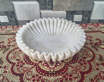 Handmade White Marble Ruffle Bowl | Home Decor Organizer