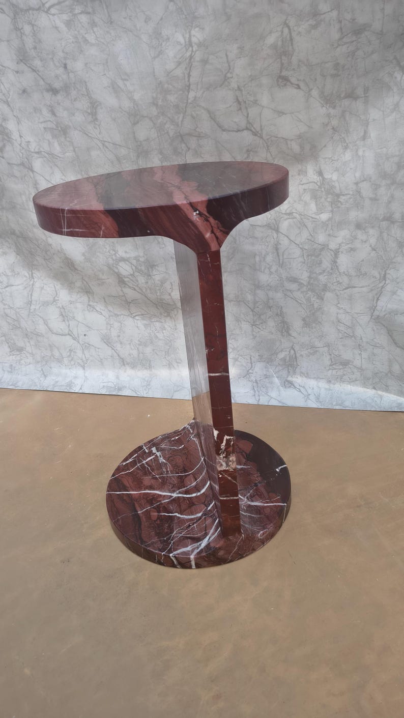 Rosso Levanto Marble Pedestal Side Table – Red Stone Accent Nightstand 30x30x50 cm image 17