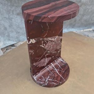 Rosso Levanto Marble Pedestal Side Table – Red Stone Accent Nightstand 30x30x50 cm image 11