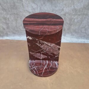 Rosso Levanto Marble Pedestal Side Table – Red Stone Accent Nightstand 30x30x50 cm image 6