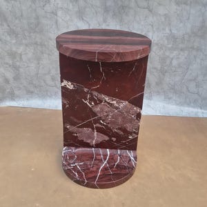 Rosso Levanto Marble Pedestal Side Table – Red Stone Accent Nightstand 30x30x50 cm image 7