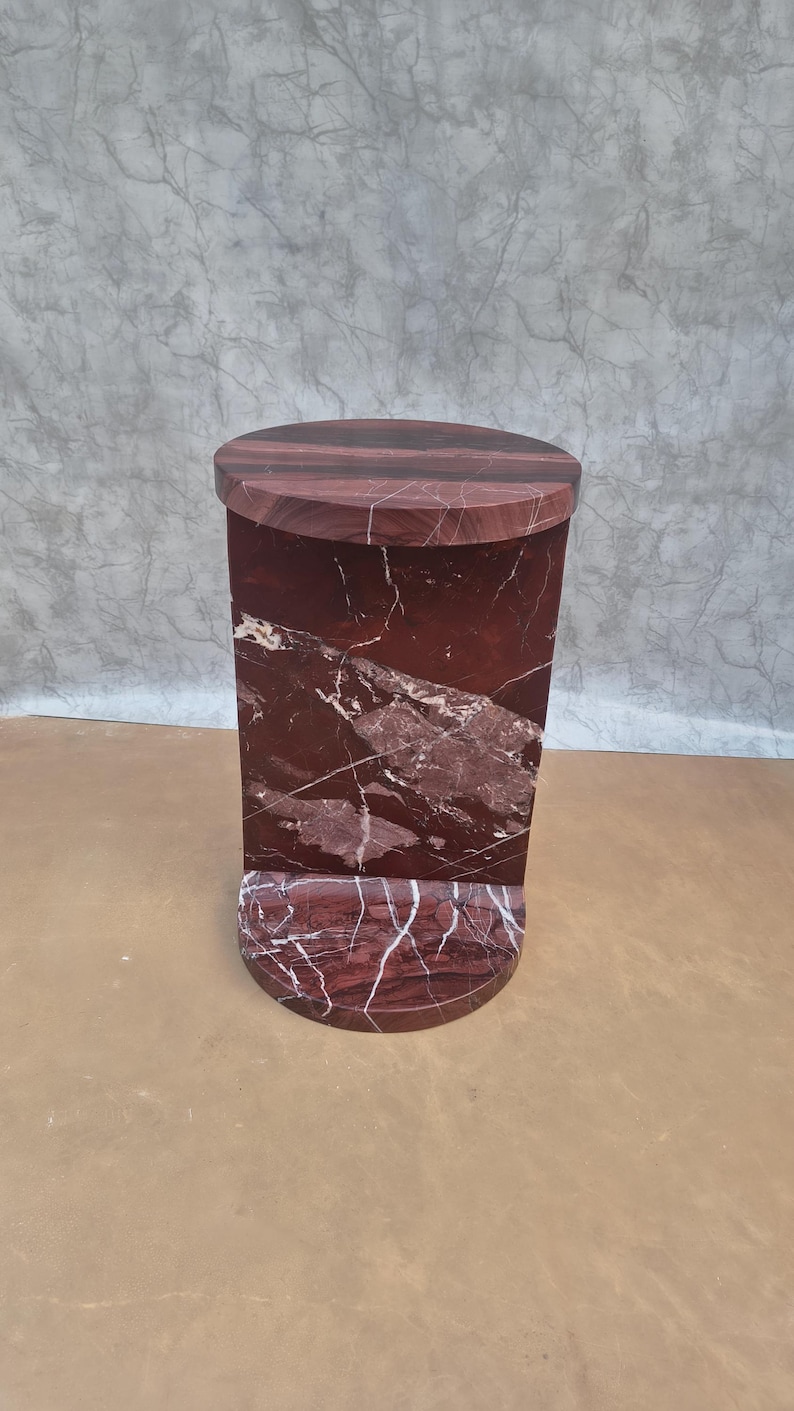 Rosso Levanto Marble Pedestal Side Table – Red Stone Accent Nightstand 30x30x50 cm image 7