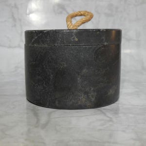 Black Marble Storage Jar with Rope Lid – Rustic Kitchen Canister, Handmade Stone Container, Modern Bathroom Organizer, Spice Jar