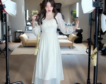 Ethereal Fairy Tale Corseted Milkmaid Ballet. Long-Sleeved Spring Poetry in Chiffon Cottage Dreams. Embrace Enchantment