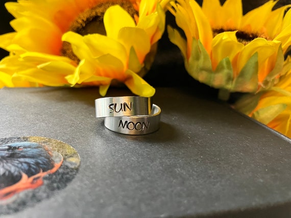 Sun and Moon, duo set - Couples rings, Best Friends -  Hand stamped 6mm aluminium  rings