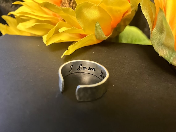 Secret Message - I Love You - Hidden Message - Hammered finish - Hand stamped 6mm aluminium  ring