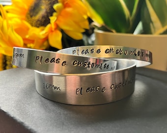 Customised Personalised -  hand hammered  Aluminium Cuff Bracelet