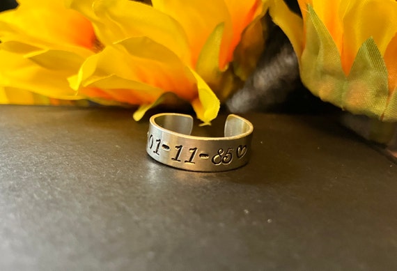 Custom Date - Anniversary Gift -  Hand stamped 6mm aluminium  ring