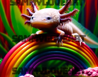 Axolotl riding a rainbow png