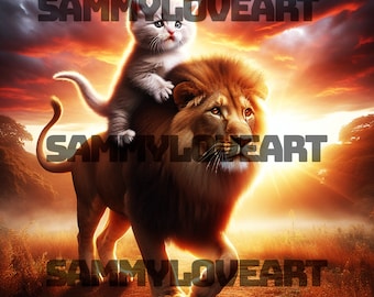 cute cat riding lion png
