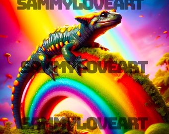 Salamander Riding a Rainbow png