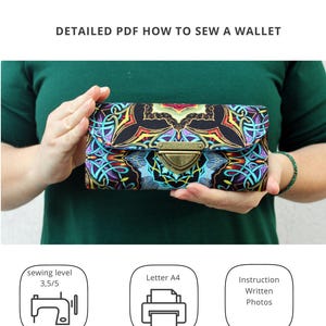 Patrón de costura de billetera para mujer / Patrón de billetera de acordeón / Patrón de billetera con cremallera / Patrón de monedero / Archivos PDF / Patrón en inglés