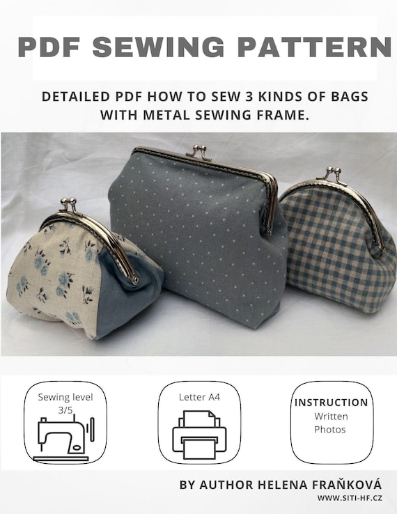 Kiss Lock Purse Pattern PDF, Frame Purse Sewing Pattern, Clasp Coin Purse Tutorial, 3 Sizes, Instant Download