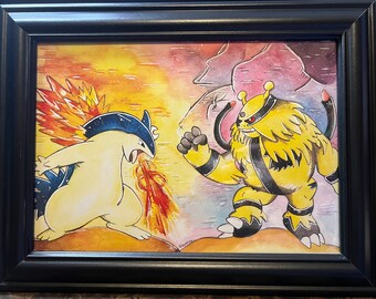 Pintura de acuarela Typhlosion & Electivire *PRINT* Tamaño A4