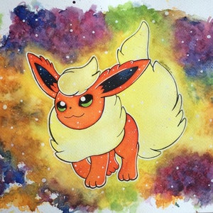 Flareon Watercolour Painting PRINT A4 Size zdjęcie 2