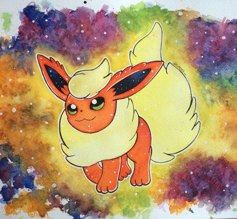 Flareon Watercolour Painting PRINT A4 Size zdjęcie 2