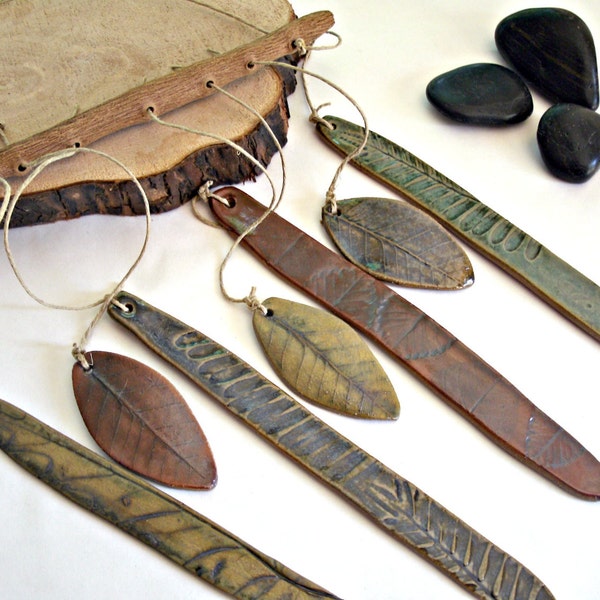 Earthy Stoneware Ceramic Garden Chimes, Organic Botanical