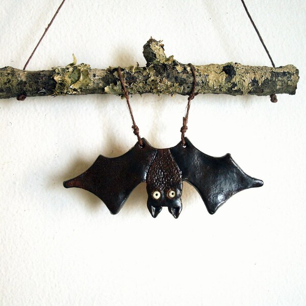 Spooky Stoneware Bat Wall Hanging or Mobile, Made to Order