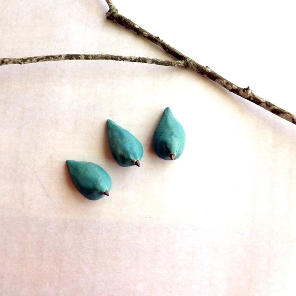 Three Little Bluebirds, Porcelain Miniature Bird Sculptures in Turquoise, Made to Order