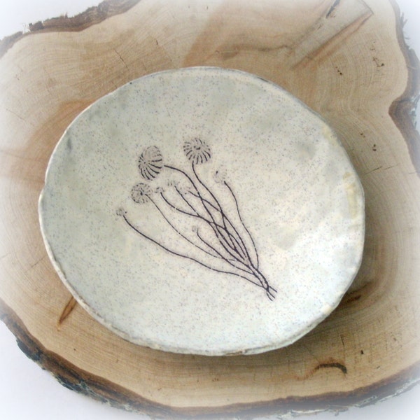 Delicate Mushroom Faux Bois Stoneware Art Bowl or Trinket Dish