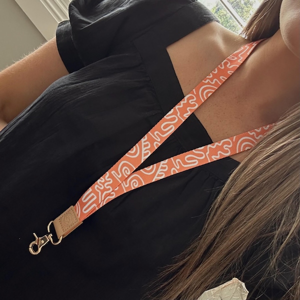 Peach Abstract Teacher Lanyard