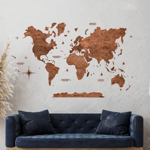 Wooden World Map Walnut Brown zdjęcie 2