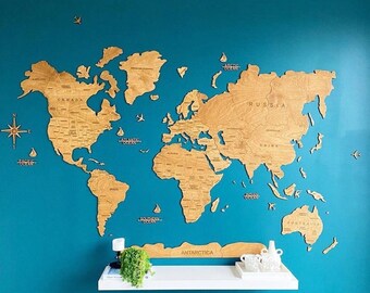 Wooden World Map -Sand Brown