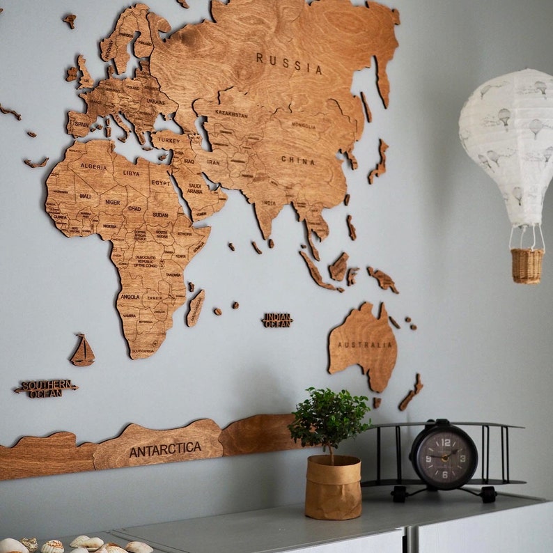 Wooden World Map Walnut Brown zdjęcie 7