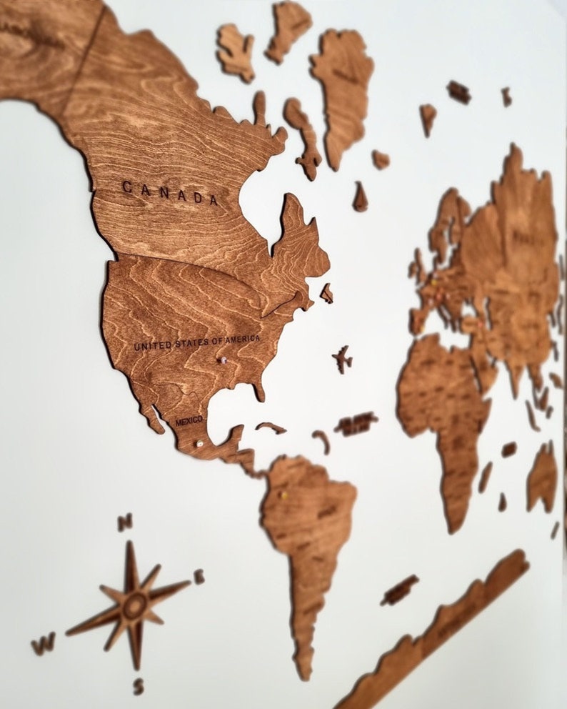 Wooden World Map Walnut Brown zdjęcie 1