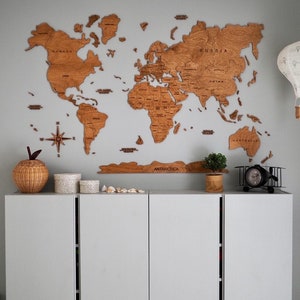 Wooden World Map Walnut Brown zdjęcie 5