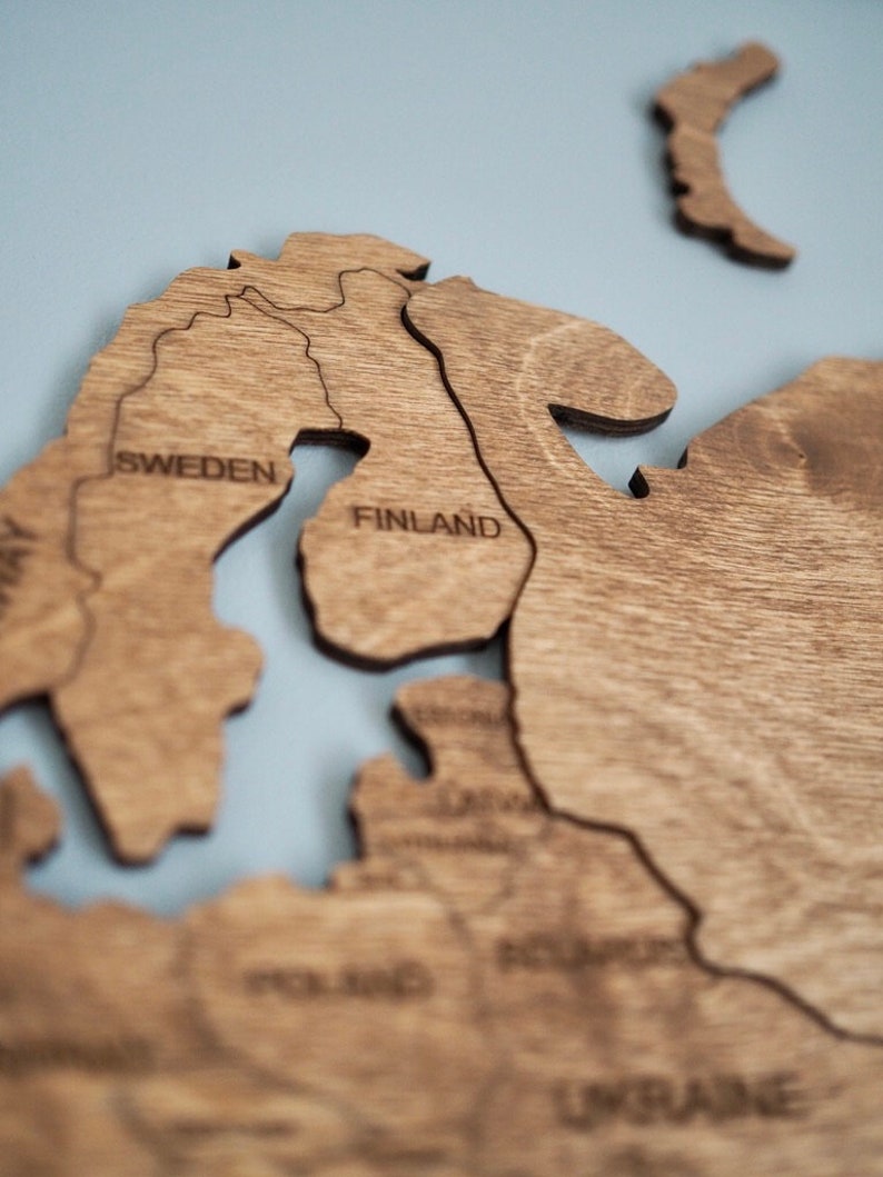 Wooden World Map Walnut Brown zdjęcie 6