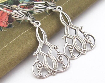 Art Nouveau Earrings Antiqued Silver Plated Bridesmaid Gift Bridal Jewelry Wedding Art Deco Cosplay Renaissance Faire Earrings