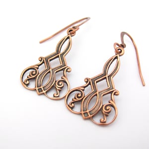 Art Deco Earrings Dainty Antiqued Copper Vintage Style Celtic Knot Copper Ren Faire Victorian Revival Earrings