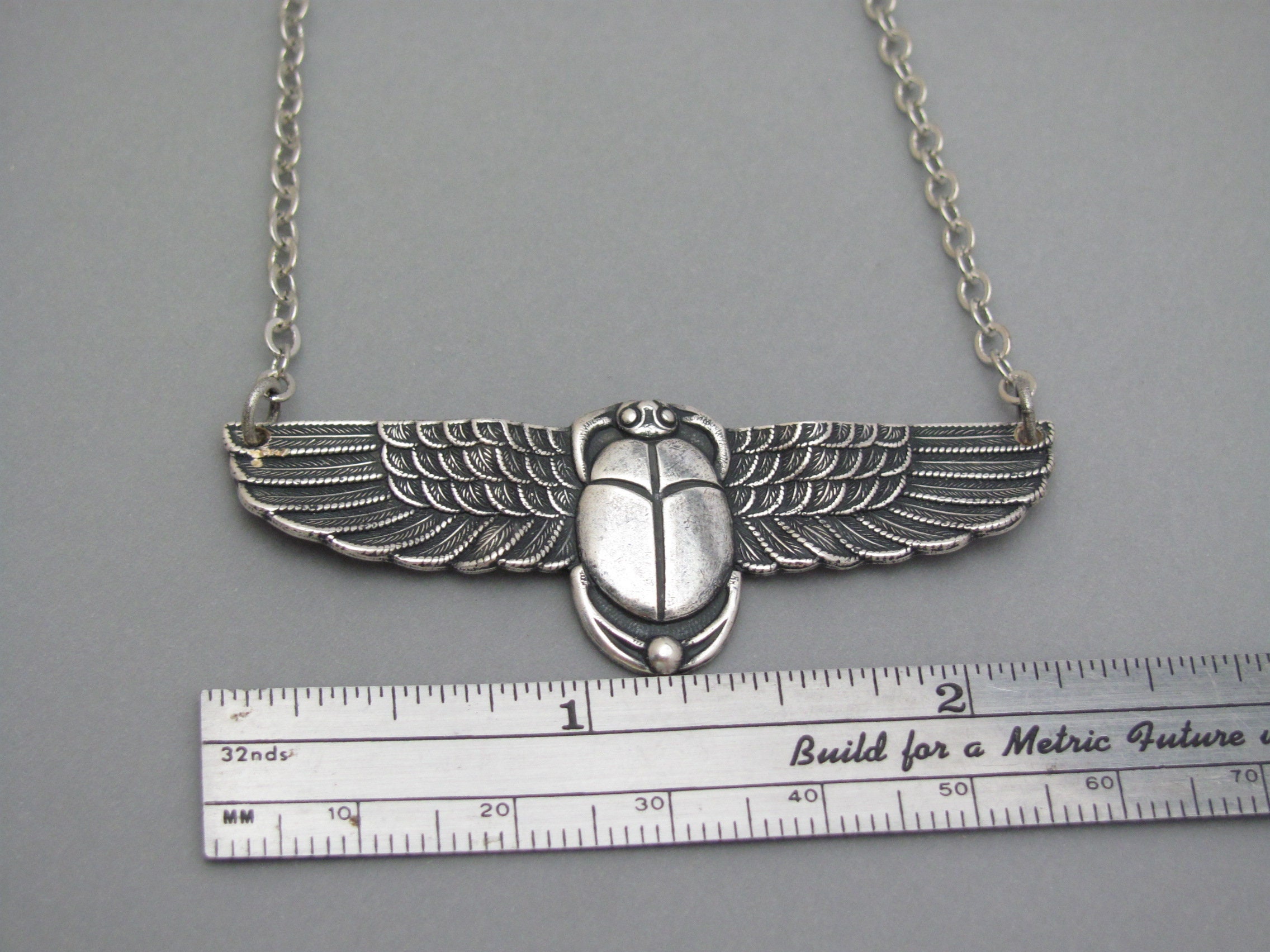Art Deco Necklace Egyptian Revival Scarab Pendant Antiqued Silver ...