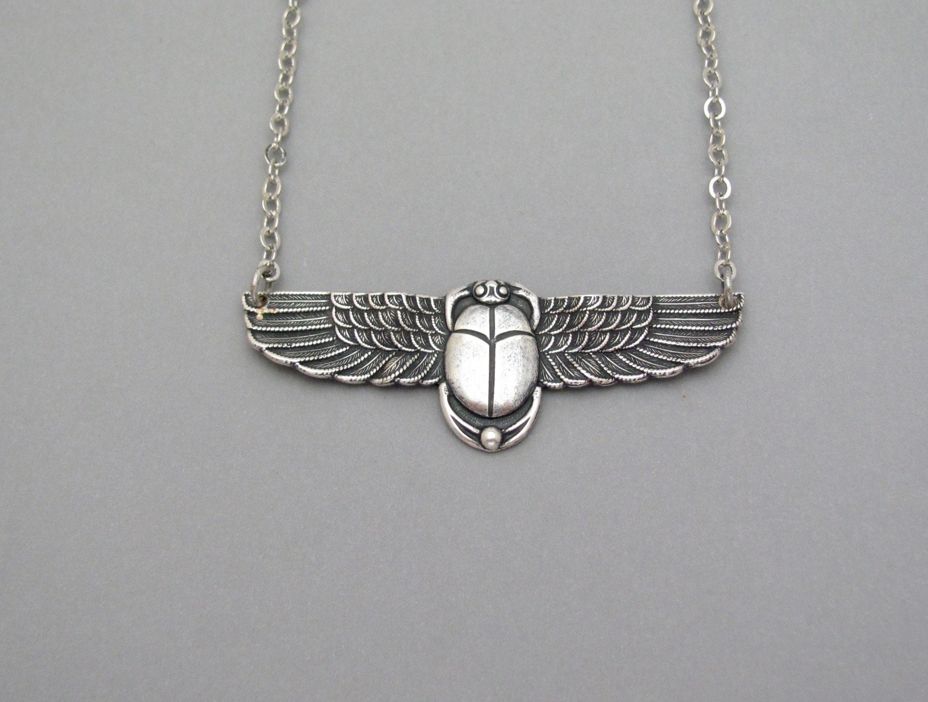 Art Deco Necklace Egyptian Revival Scarab Pendant Antiqued Silver ...