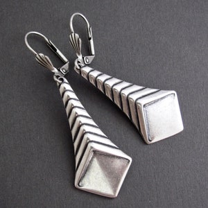 Art Deco Earrings Antiqued Silver Plate Bold Dangle Deco Cosplay Earrings