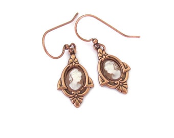 Copper Cameo Earrings Antiqued Copper Petite Victorian Cosplay Ren Faire Earrings