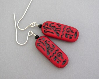 Egyptian Revival Earrings Sterling Silver Earrings Cartouche Red Dangle Earrings Cosplay Ren Faire Hieroglyphs Earrings