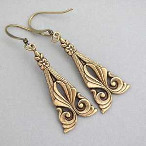 Art Deco Earrings Antiqued Brass Art Nouveau Design Bridesmaid Bridal Wedding Gift Clip On Earrings