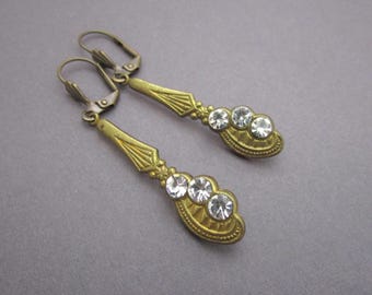 Vintage Earrings Rhinestone Spain Pendant Crystal Rhinestone Art Nouveau Revival Earrings