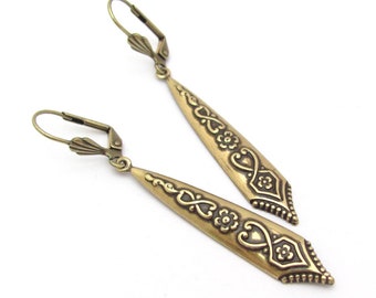 Art Deco Earrings Antiqued Gold Brass Celtic Dagger Jewelry Vintage Wedding Hawaiibeads Earrings