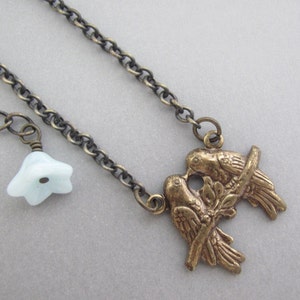 Love Bird Necklace Victorian Design Antiqued Brass Cottagecore Romancecore Ren Faire Cosplay Gift for Her Swallow Bird Pendant Necklace