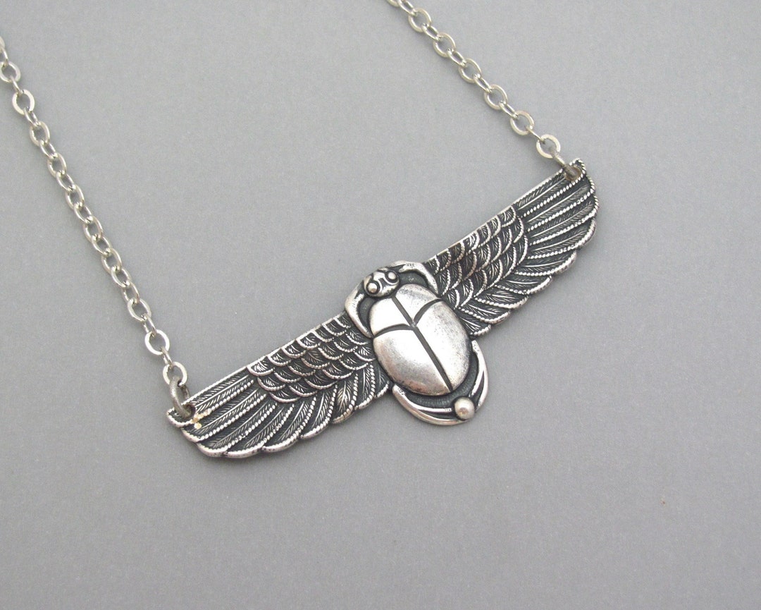Art Deco Necklace Egyptian Revival Scarab Pendant Antiqued Silver ...
