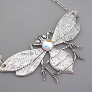 Art Deco Necklace Vintage Bumble Bee Bohemian Antiqued Silver Plate Long Vintage Honey Bee Insect Necklace