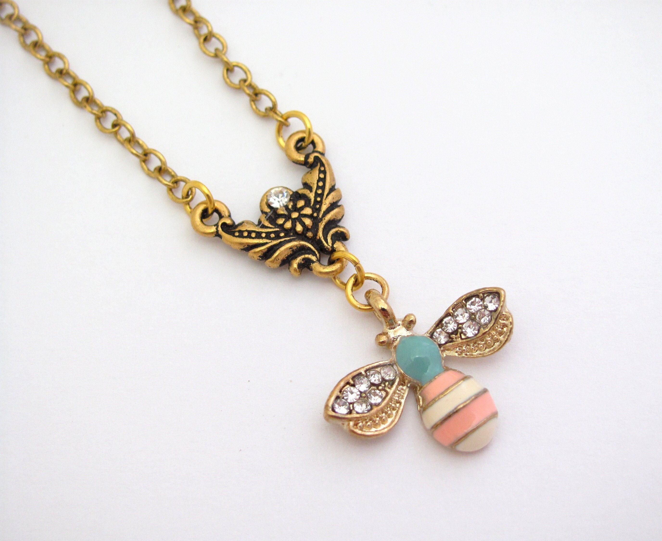 Vintage Bee Necklace 70s Pop Art Jewelry Insect Lover Retro